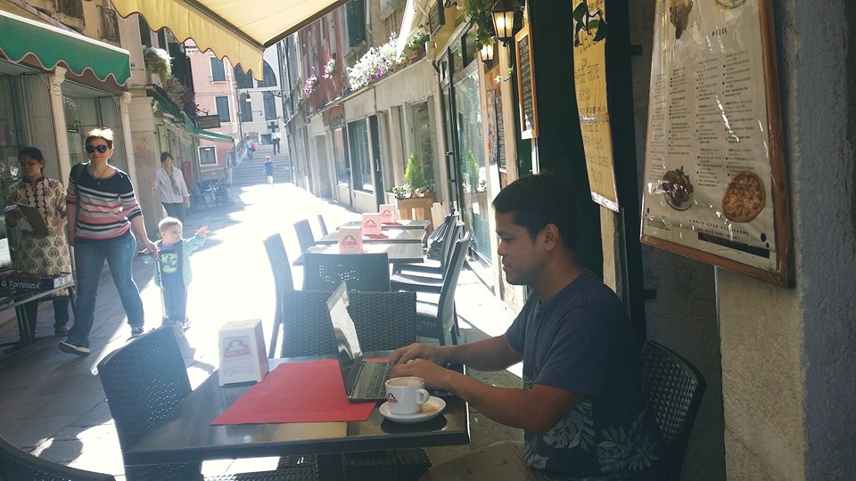 Me in a coffeshop in Venice